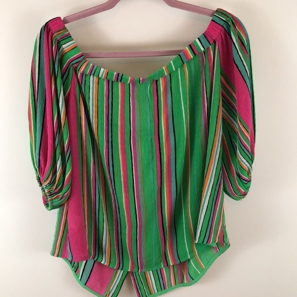TOV Los Angeles Striped Guaze Off Shoulder Top Size 42/Large - Picture 6 of 7